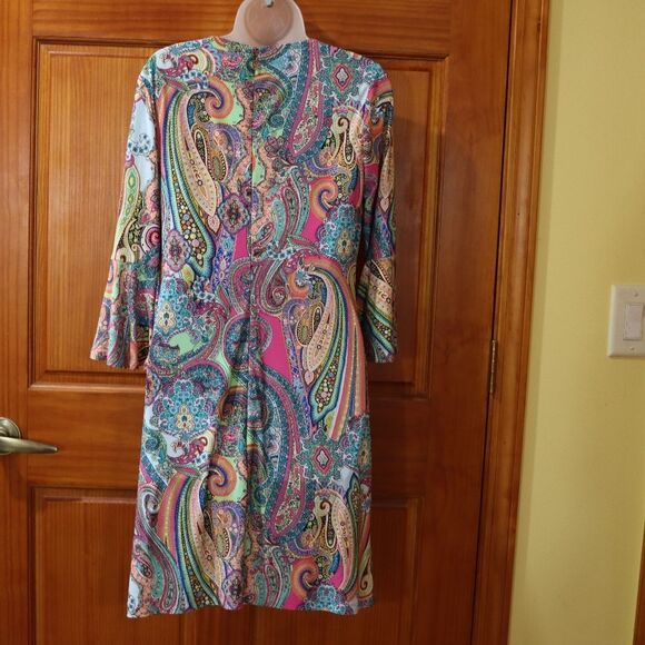 Tommy Hilfiger Y2K Floral Paisley Mini Dress 6 - Bell Sleeve A-Line Vintage - Picture 10 of 13